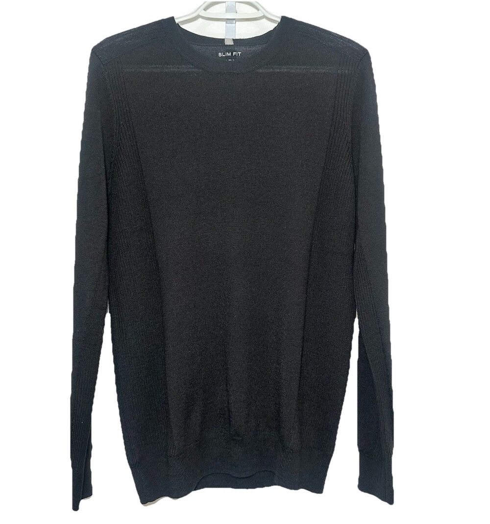Men’s Merino Wool Blend Black Slim Fit Crewneck Sweater Small Kenneth Cole